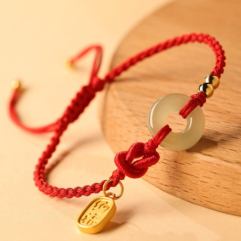 Bransoletka z Buddha Stones Hetian Jade Peace Buckle Fu Character String Luck - image 1