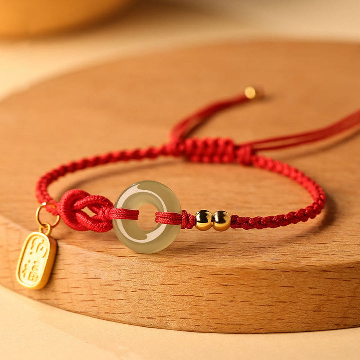 Bransoletka z Buddha Stones Hetian Jade Peace Buckle Fu Character String Luck