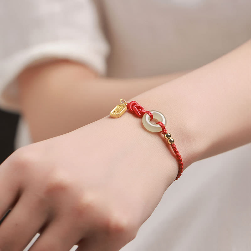Bransoletka z Buddha Stones Hetian Jade Peace Buckle Fu Character String Luck - image 5