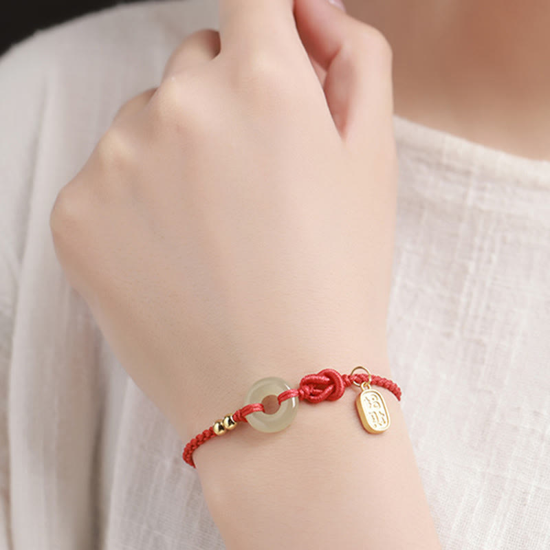 Bransoletka z Buddha Stones Hetian Jade Peace Buckle Fu Character String Luck - image 3