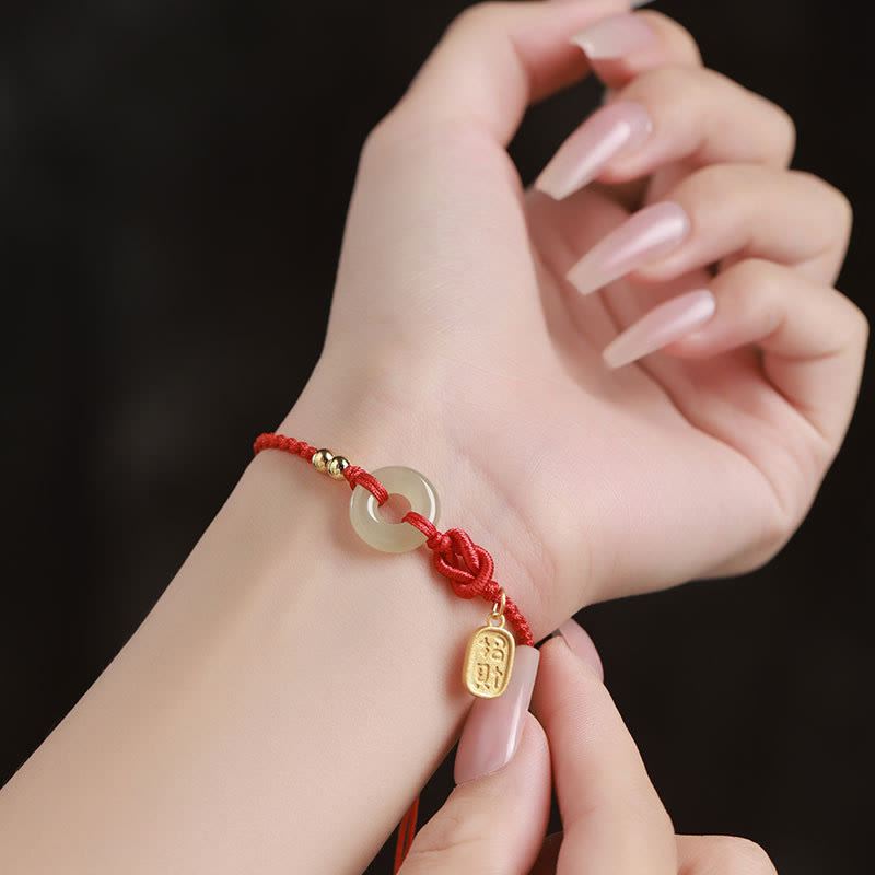 Bransoletka z Buddha Stones Hetian Jade Peace Buckle Fu Character String Luck - image 4