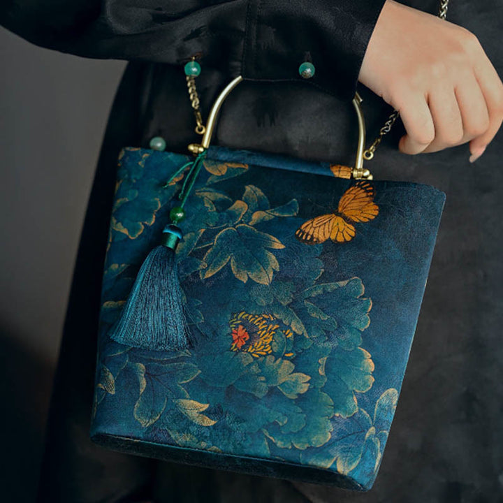 Buddha Stones Liście Motyl Metalowy Łańcuch Torba Crossbody Torba Na Ramię Torebka
