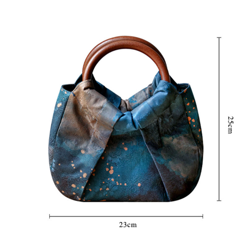 Torebka Buddha Stones Jacquard Flower Blue z drewnianym uchwytem