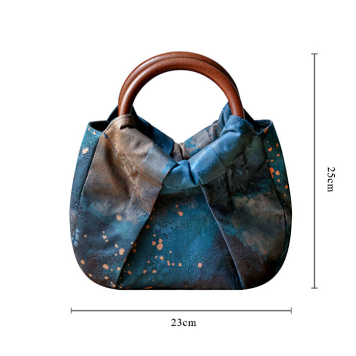 Torebka Buddha Stones Jacquard Flower Blue z drewnianym uchwytem