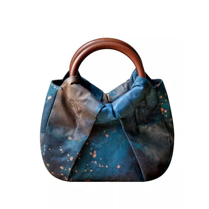 Torebka Buddha Stones Jacquard Flower Blue z drewnianym uchwytem