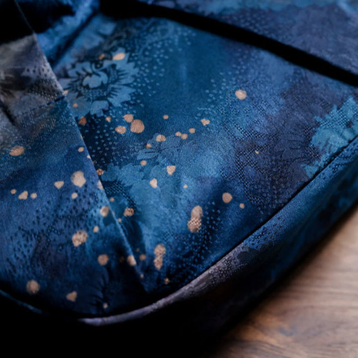 Torebka Buddha Stones Jacquard Flower Blue z drewnianym uchwytem