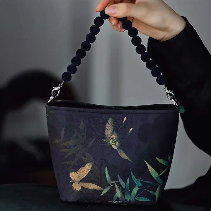 Buddha Stones Małe Liście Bambusa Motyl Kwiaty Piwonii Sroka Metalowy Łańcuch Torba Crossbody Torba Na Ramię Torebka