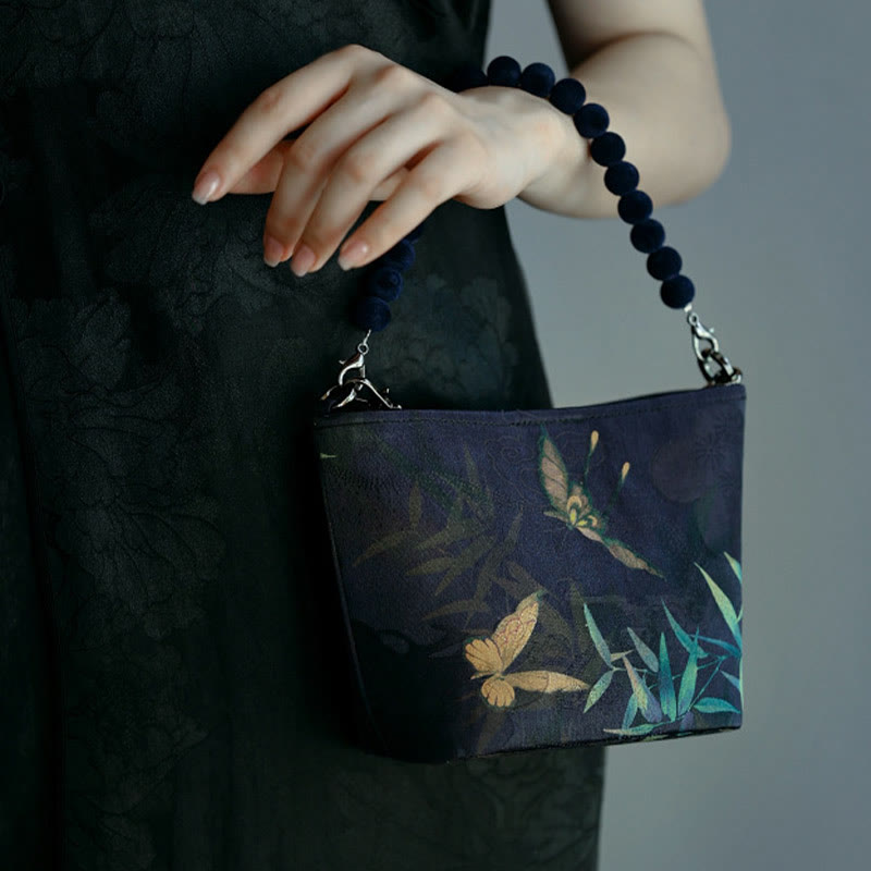 Buddha Stones Małe Liście Bambusa Motyl Kwiaty Piwonii Sroka Metalowy Łańcuch Torba Crossbody Torba Na Ramię Torebka