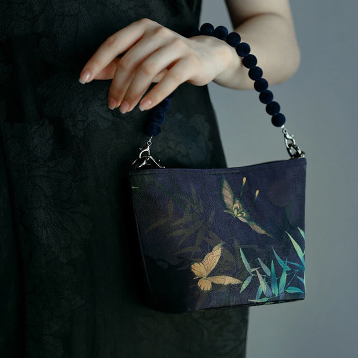 Buddha Stones Małe Liście Bambusa Motyl Kwiaty Piwonii Sroka Metalowy Łańcuch Torba Crossbody Torba Na Ramię Torebka