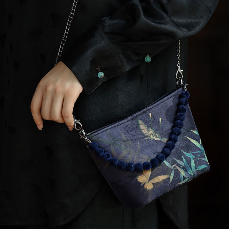 Buddha Stones Małe Liście Bambusa Motyl Kwiaty Piwonii Sroka Metalowy Łańcuch Torba Crossbody Torba Na Ramię Torebka