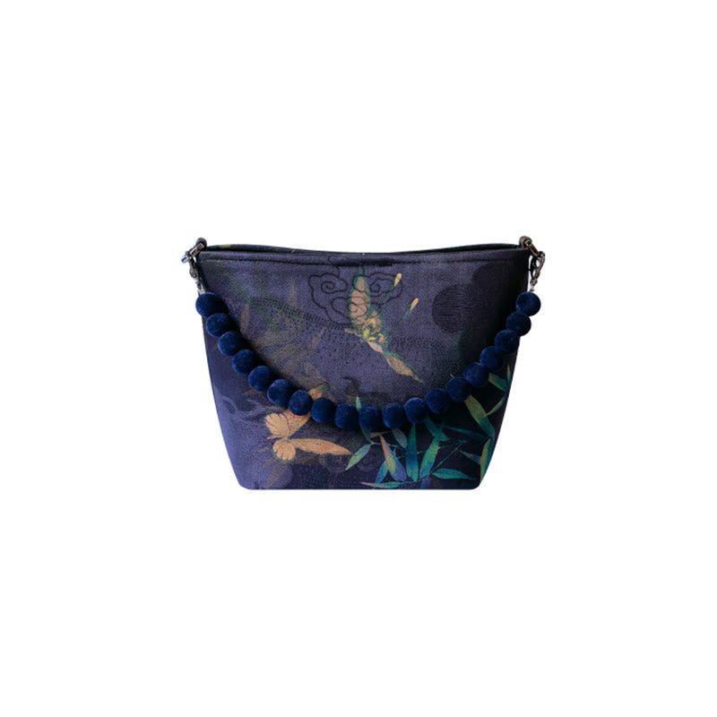 Buddha Stones Małe Liście Bambusa Motyl Kwiaty Piwonii Sroka Metalowy Łańcuch Torba Crossbody Torba Na Ramię Torebka