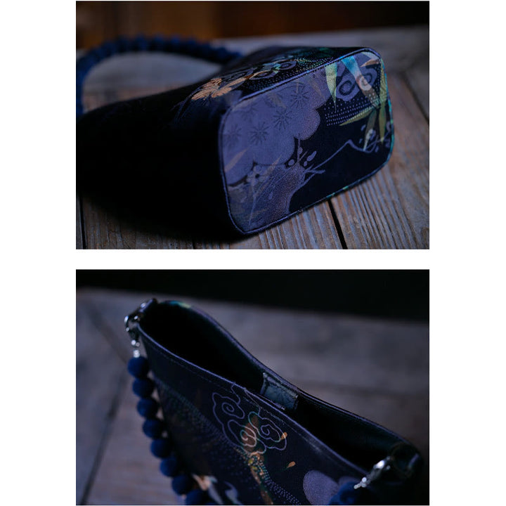 Buddha Stones Małe Liście Bambusa Motyl Kwiaty Piwonii Sroka Metalowy Łańcuch Torba Crossbody Torba Na Ramię Torebka
