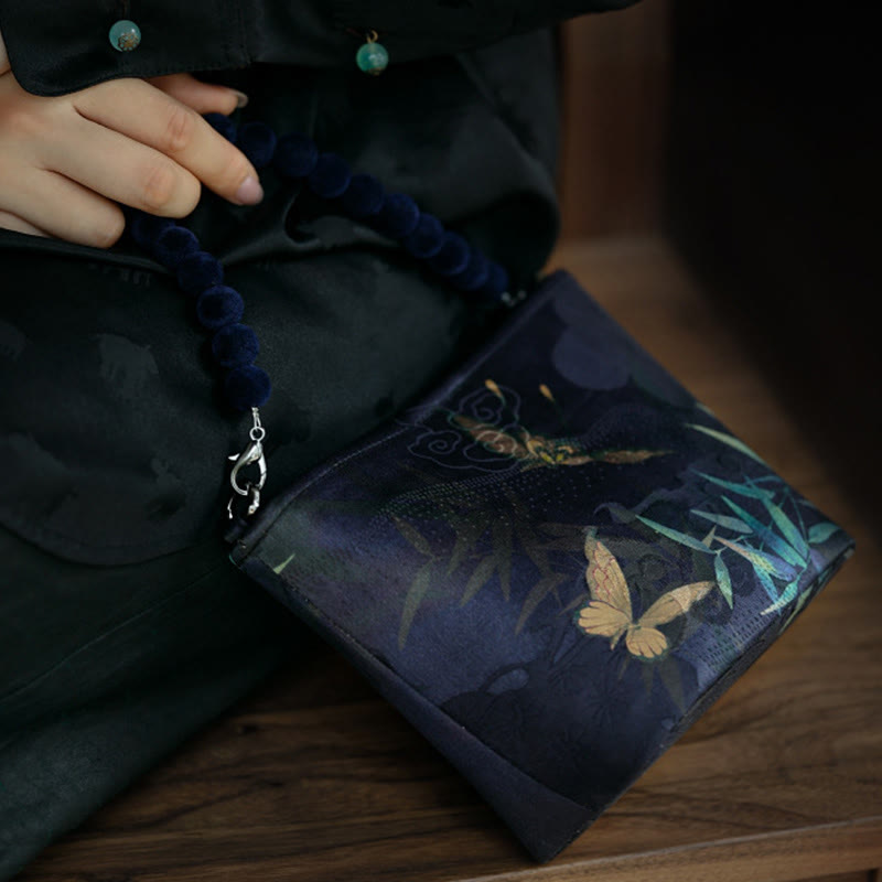 Buddha Stones Małe Liście Bambusa Motyl Kwiaty Piwonii Sroka Metalowy Łańcuch Torba Crossbody Torba Na Ramię Torebka