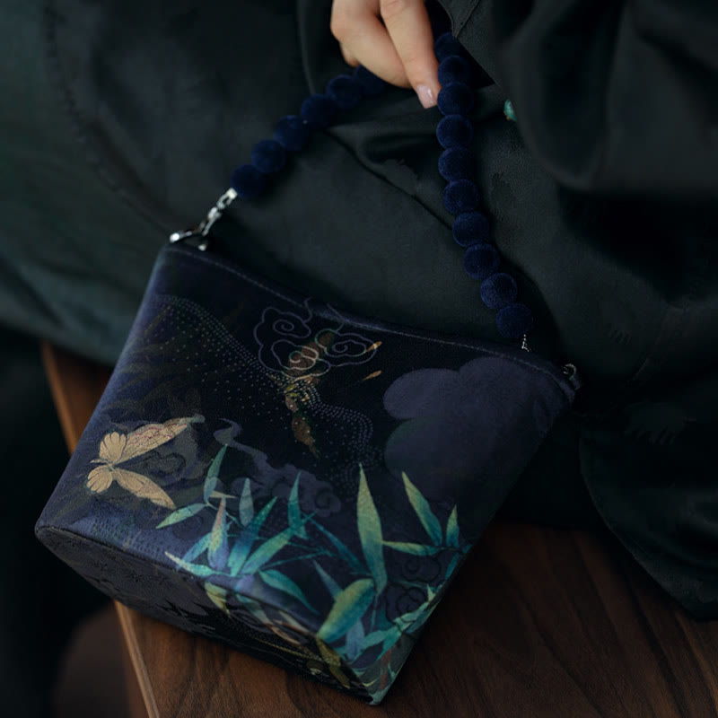 Buddha Stones Małe Liście Bambusa Motyl Kwiaty Piwonii Sroka Metalowy Łańcuch Torba Crossbody Torba Na Ramię Torebka