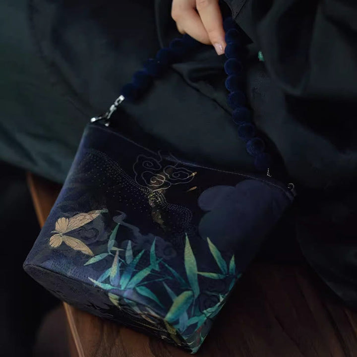 Buddha Stones Małe Liście Bambusa Motyl Kwiaty Piwonii Sroka Metalowy Łańcuch Torba Crossbody Torba Na Ramię Torebka
