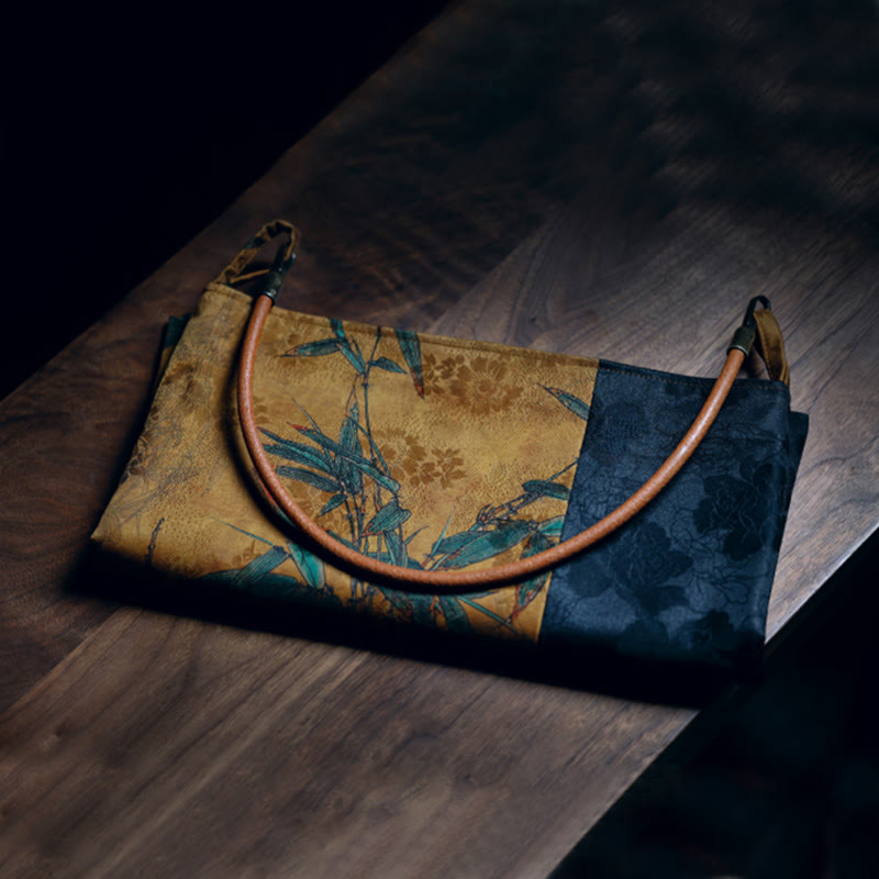 Buddha Stones Bambusowe Liście Kwiat Motyl Persymona Torba Na Ramię Torebka