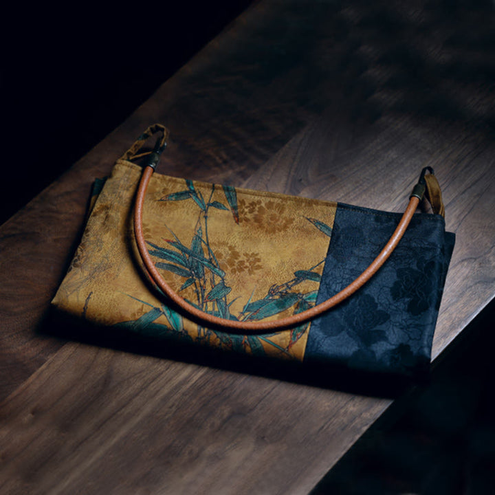 Buddha Stones Bambusowe Liście Kwiat Motyl Persymona Torba Na Ramię Torebka