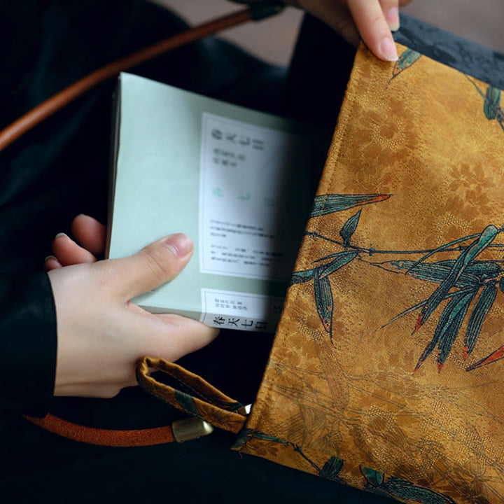 Buddha Stones Bambusowe Liście Kwiat Motyl Persymona Torba Na Ramię Torebka