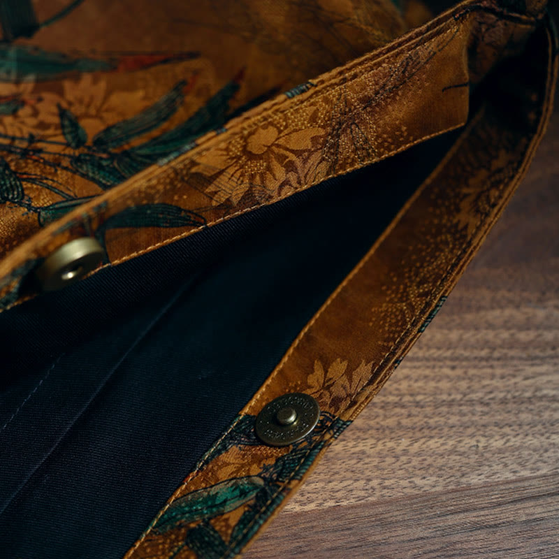 Buddha Stones Bambusowe Liście Kwiat Motyl Persymona Torba Na Ramię Torebka