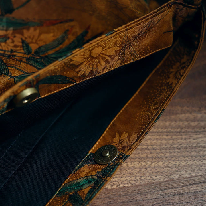 Buddha Stones Bambusowe Liście Kwiat Motyl Persymona Torba Na Ramię Torebka