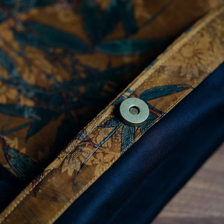 Buddha Stones Bambusowe Liście Kwiat Motyl Persymona Torba Na Ramię Torebka