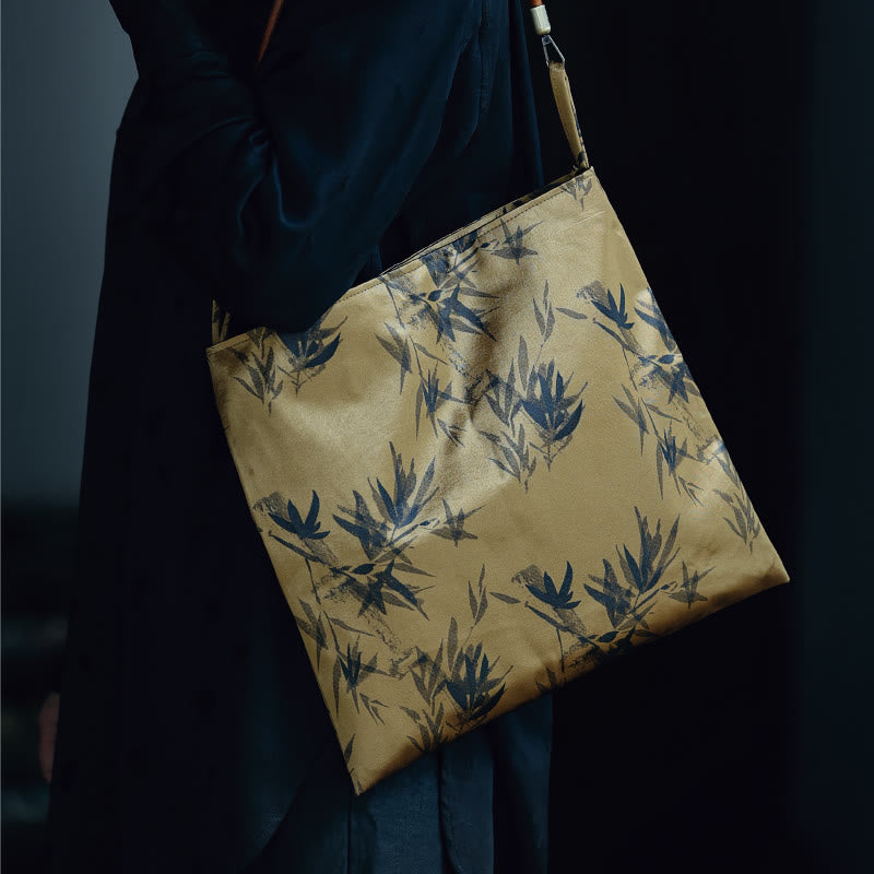 Buddha Stones Bambusowe Liście Kwiat Motyl Persymona Torba Na Ramię Torebka