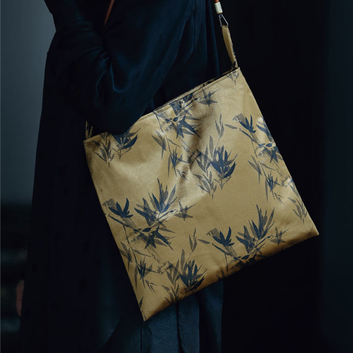 Buddha Stones Bambusowe Liście Kwiat Motyl Persymona Torba Na Ramię Torebka