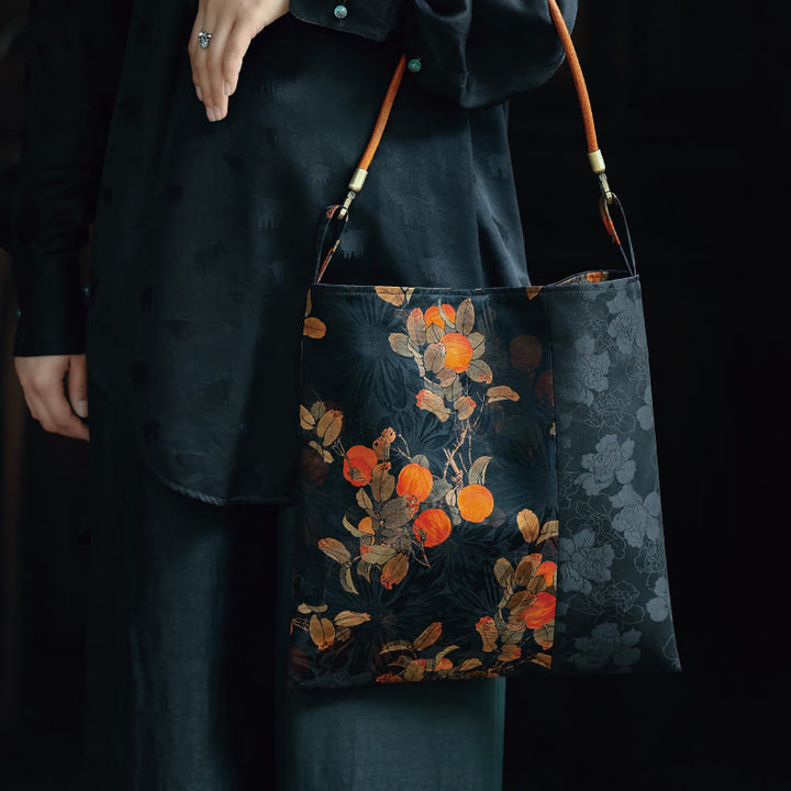 Buddha Stones Bambusowe Liście Kwiat Motyl Persymona Torba Na Ramię Torebka