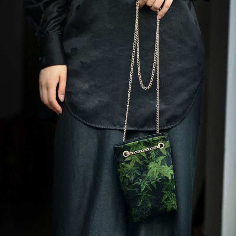 Buddha Stones Mały Liść Klonu Persymona Metalowy Łańcuch Torba Crossbody Torba Na Ramię Torba Na Telefon Komórkowy