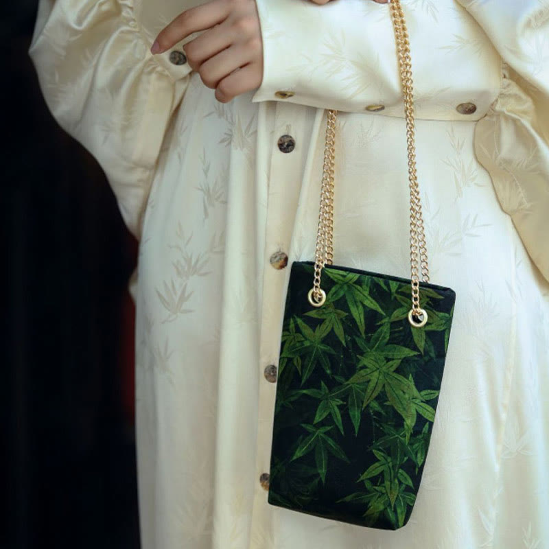 Buddha Stones Mały Liść Klonu Persymona Metalowy Łańcuch Torba Crossbody Torba Na Ramię Torba Na Telefon Komórkowy