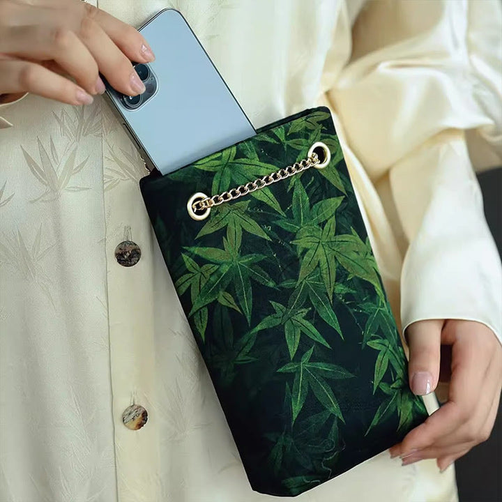 Buddha Stones Mały Liść Klonu Persymona Metalowy Łańcuch Torba Crossbody Torba Na Ramię Torba Na Telefon Komórkowy