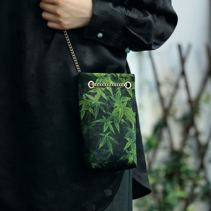 Buddha Stones Mały Liść Klonu Persymona Metalowy Łańcuch Torba Crossbody Torba Na Ramię Torba Na Telefon Komórkowy