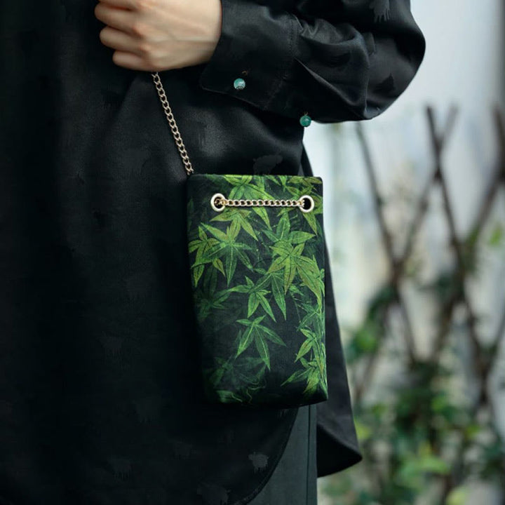 Buddha Stones Mały Liść Klonu Persymona Metalowy Łańcuch Torba Crossbody Torba Na Ramię Torba Na Telefon Komórkowy