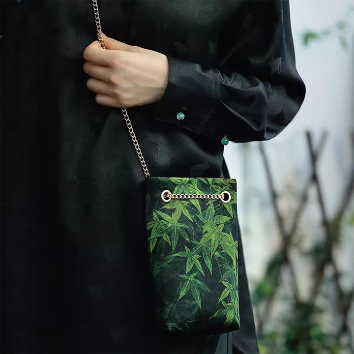 Buddha Stones Mały Liść Klonu Persymona Metalowy Łańcuch Torba Crossbody Torba Na Ramię Torba Na Telefon Komórkowy