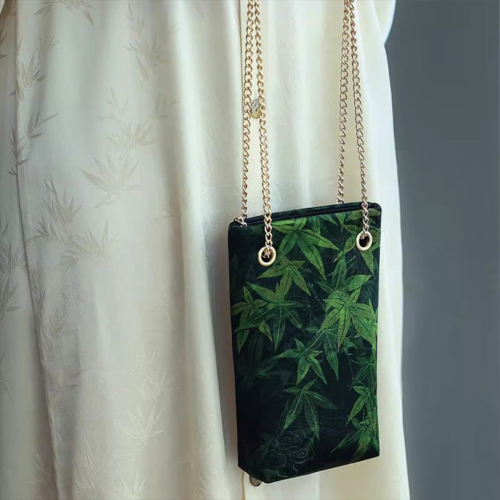 Buddha Stones Mały Liść Klonu Persymona Metalowy Łańcuch Torba Crossbody Torba Na Ramię Torba Na Telefon Komórkowy