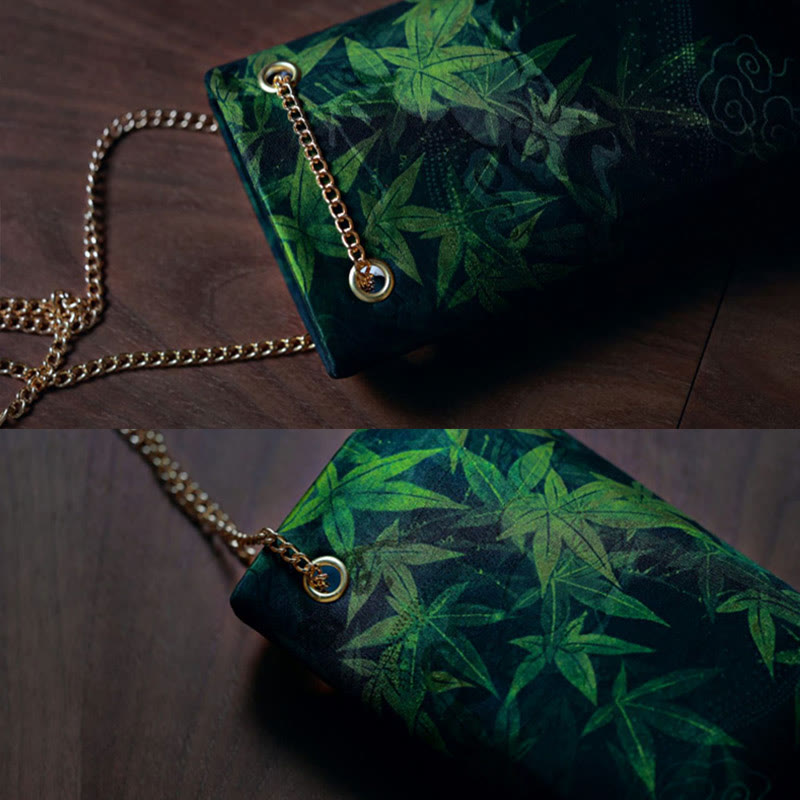Buddha Stones Mały Liść Klonu Persymona Metalowy Łańcuch Torba Crossbody Torba Na Ramię Torba Na Telefon Komórkowy