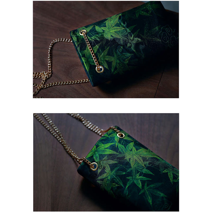 Buddha Stones Mały Liść Klonu Persymona Metalowy Łańcuch Torba Crossbody Torba Na Ramię Torba Na Telefon Komórkowy