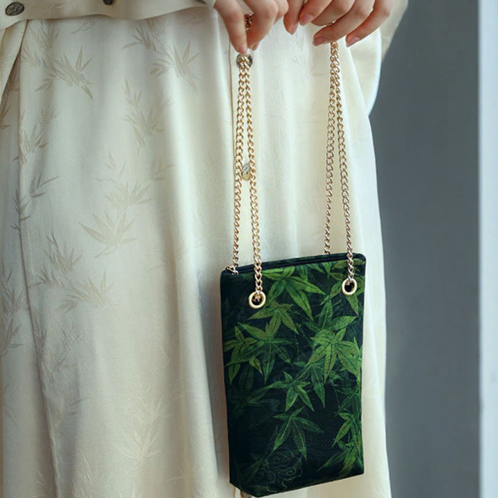 Buddha Stones Mały Liść Klonu Persymona Metalowy Łańcuch Torba Crossbody Torba Na Ramię Torba Na Telefon Komórkowy
