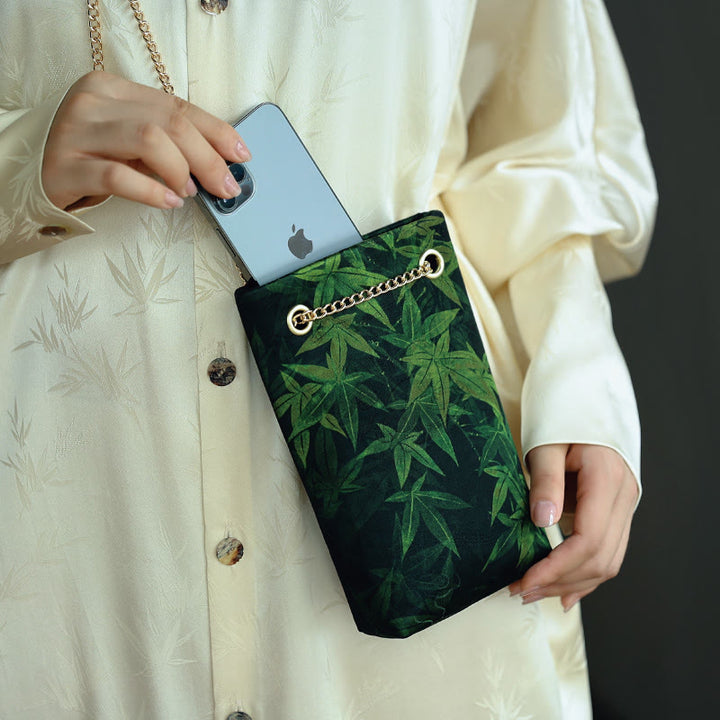 Buddha Stones Mały Liść Klonu Persymona Metalowy Łańcuch Torba Crossbody Torba Na Ramię Torba Na Telefon Komórkowy