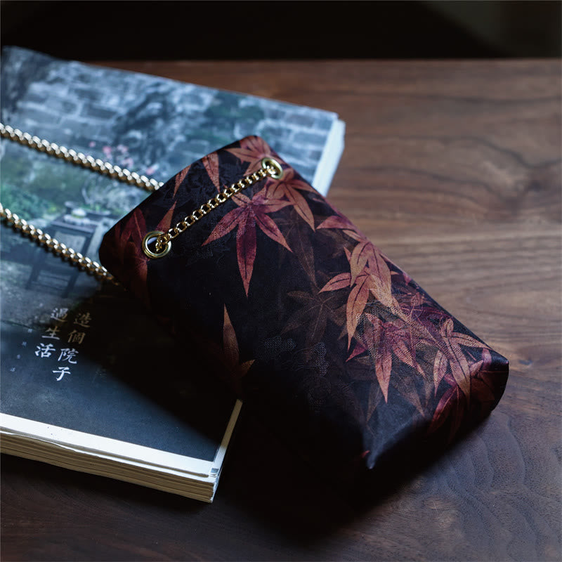 Buddha Stones Mały Liść Klonu Persymona Metalowy Łańcuch Torba Crossbody Torba Na Ramię Torba Na Telefon Komórkowy