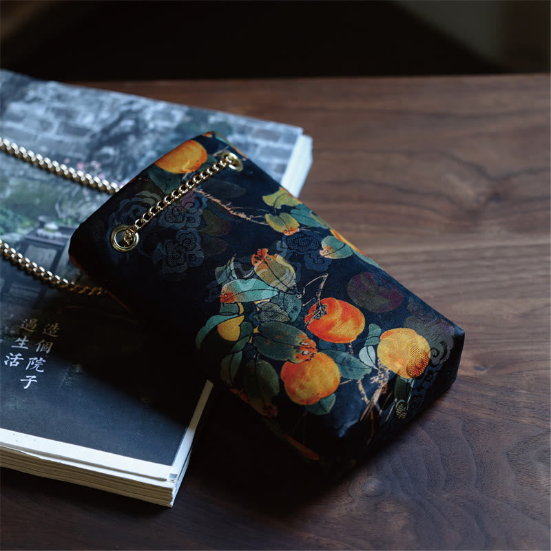 Buddha Stones Mały Liść Klonu Persymona Metalowy Łańcuch Torba Crossbody Torba Na Ramię Torba Na Telefon Komórkowy