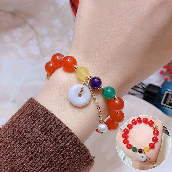 Buddha Stones Jade Red Agat Peace Buckle Charm Confidence