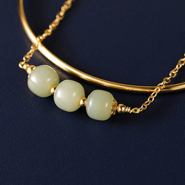 Buddha Stones Miedziane Złoto Hetian Jade Koraliki Szczęścia Bransoletka Dwuwarstwowa Bangle