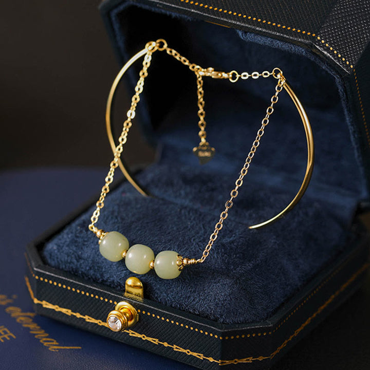 Buddha Stones Miedziane Złoto Hetian Jade Koraliki Szczęścia Bransoletka Dwuwarstwowa Bangle