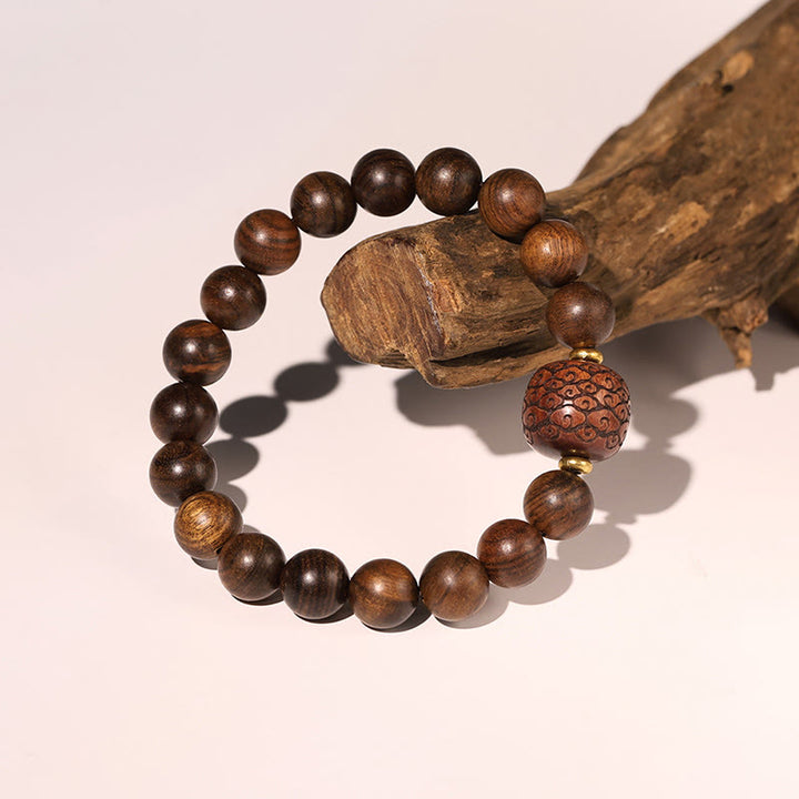 Buddha Stones Palisander Pomyślne Chmury Totem Fu Charakter Bambus Wzór Ciepła Bransoletka