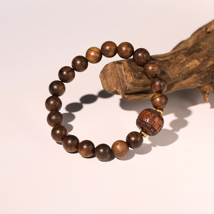 Buddha Stones Palisander Pomyślne Chmury Totem Fu Charakter Bambus Wzór Ciepła Bransoletka