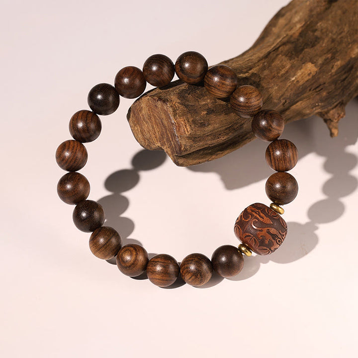 Buddha Stones Palisander Pomyślne Chmury Totem Fu Charakter Bambus Wzór Ciepła Bransoletka