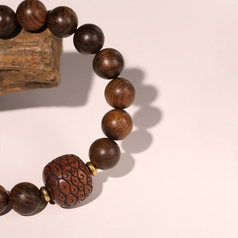 Buddha Stones Palisander Pomyślne Chmury Totem Fu Charakter Bambus Wzór Ciepła Bransoletka