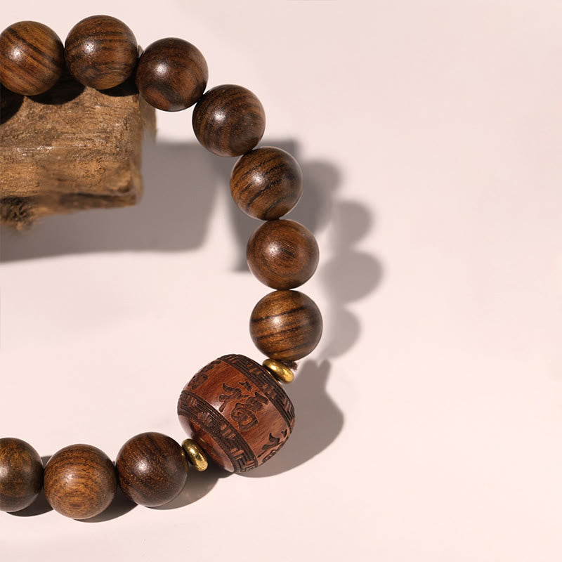 Buddha Stones Palisander Pomyślne Chmury Totem Fu Charakter Bambus Wzór Ciepła Bransoletka