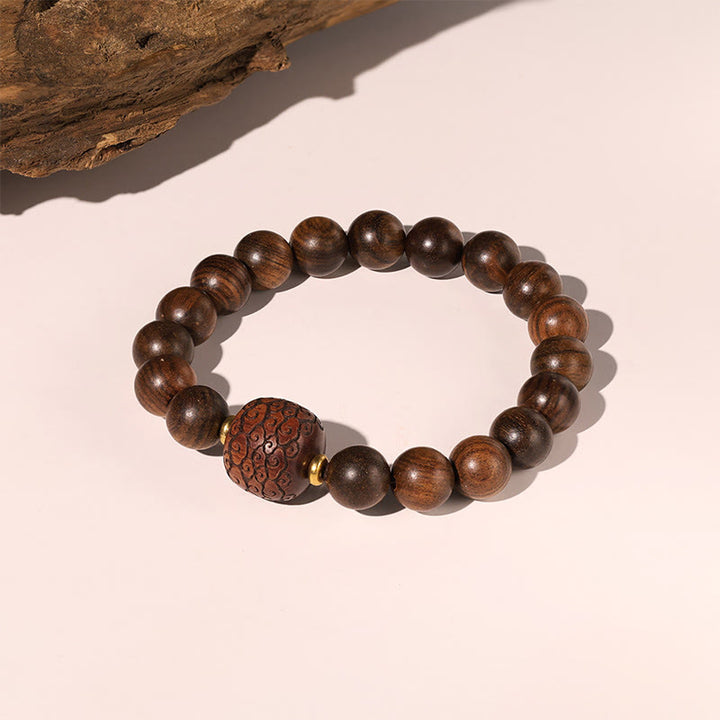 Buddha Stones Palisander Pomyślne Chmury Totem Fu Charakter Bambus Wzór Ciepła Bransoletka
